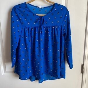 JACK Blue Tie Neck Printed Blouse Top Size Small